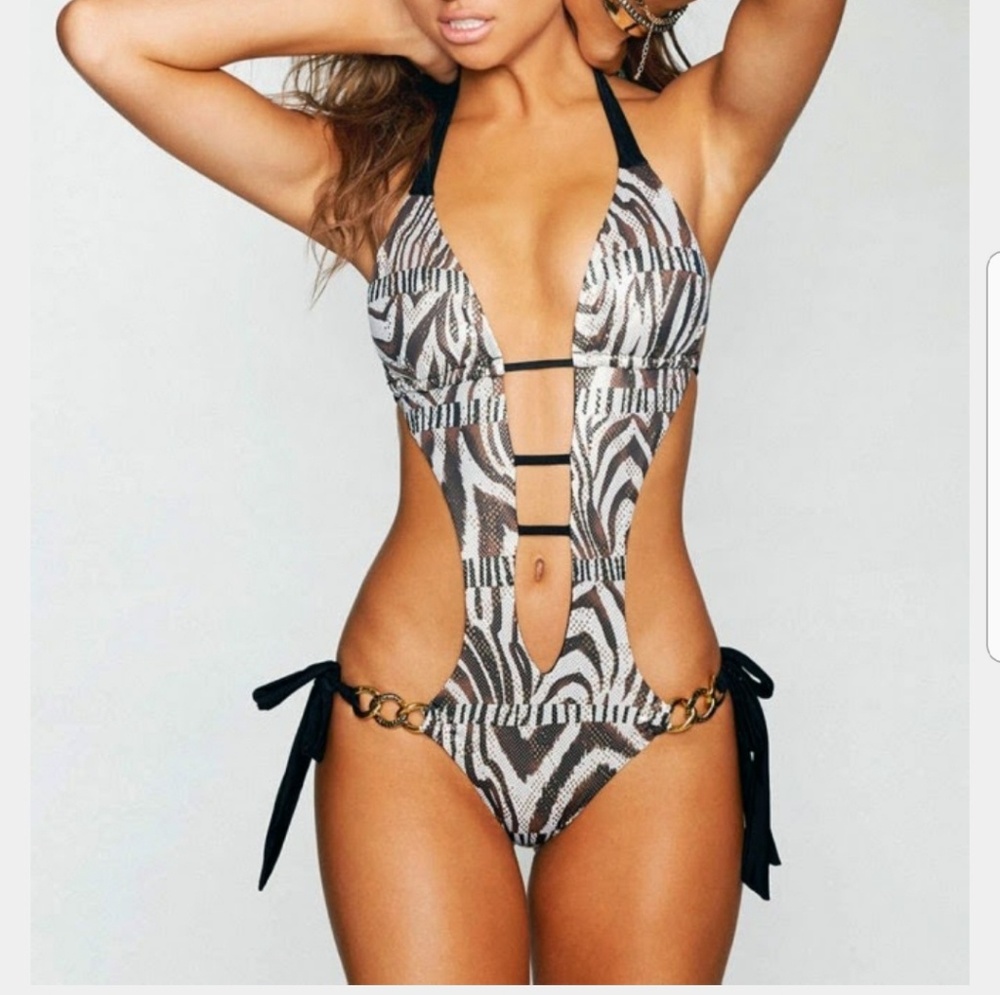 ❤SOLD❤ Beach Bunny Zebra Animal Print One Piece - Picture 3 of 4